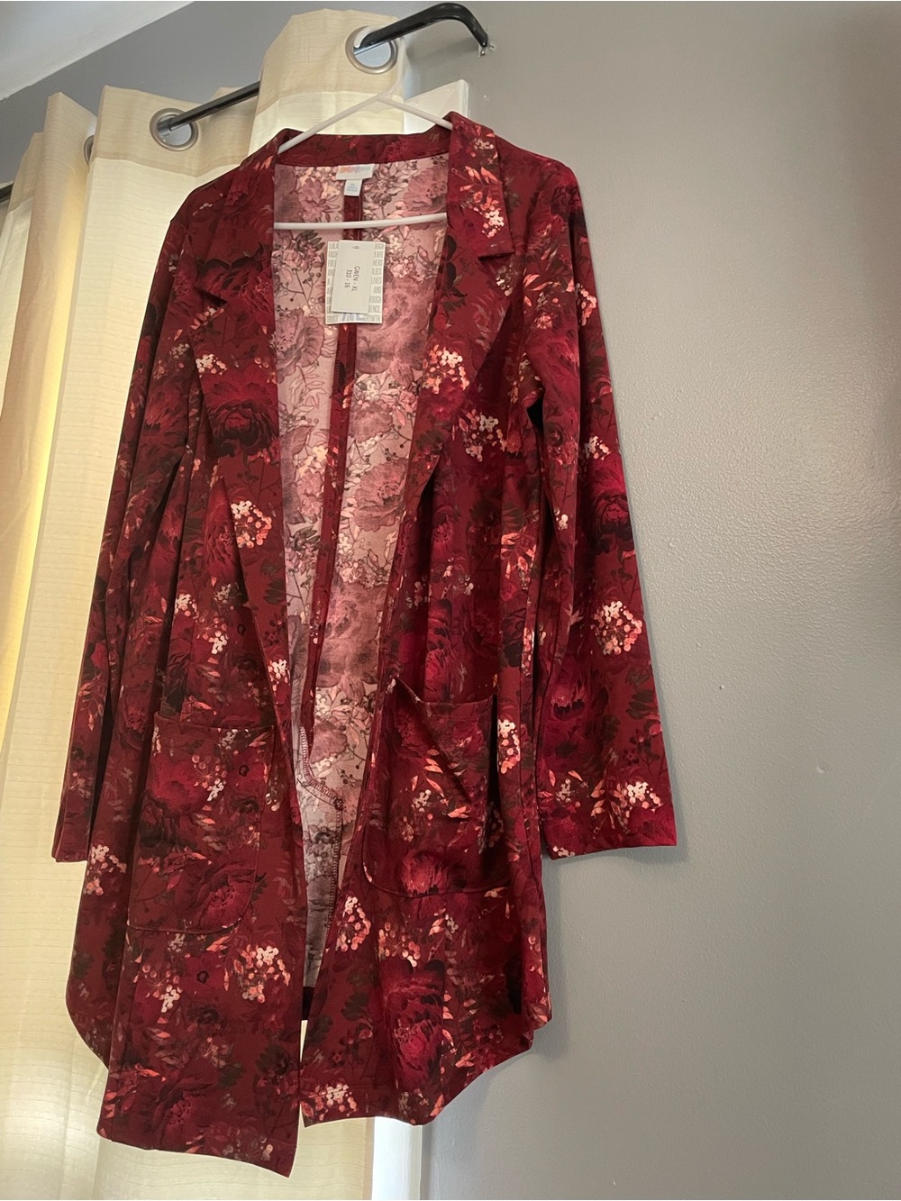 LuLaRoe Burgundy Floral Open Blazer